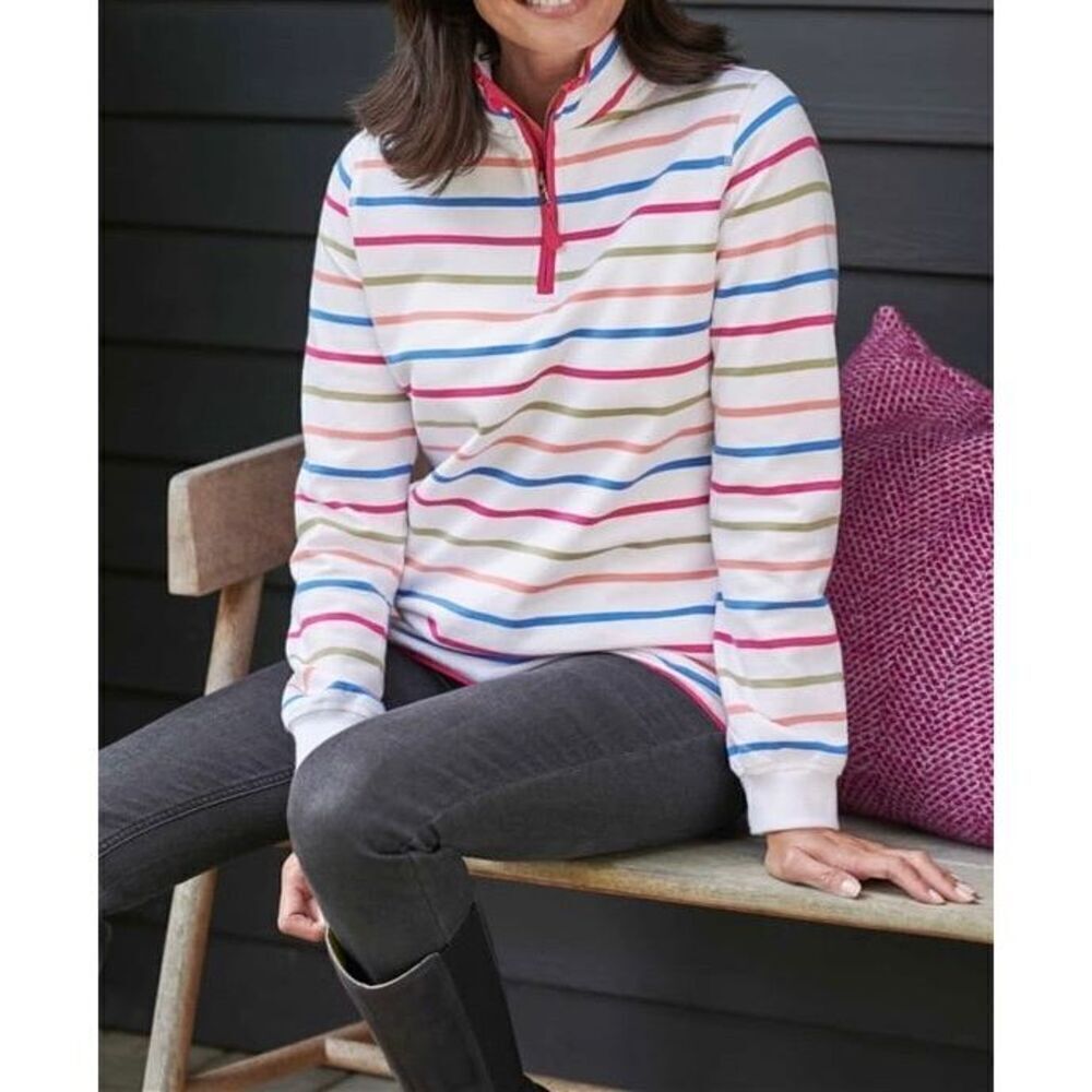 Woolovers Striped Organic Cotton Half Zip Sweatshirt Women's Crewneck Large